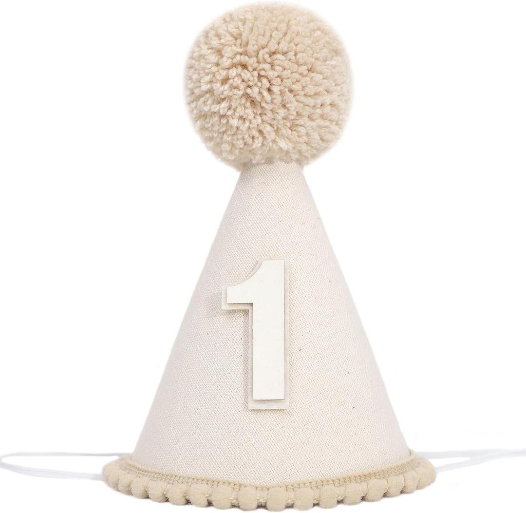 Boho First Birthday Hat-Natural 1st Birthday Boho Decorations,One Birthday Costume Headwear,Cake Smash Photo Prop (Beige)