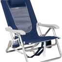 GCI Outdoor Backpack Beach Chair | Reclining Folding Chair with Durable Armrests, Drink Holder & Carry Straps, Perfect for Beach Trips & Picnics — Nautical Blue