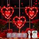 Hopolon Valentines Day Window Lights,45LED 3 Red Heart Lights Valentines Day Decorations Lights,Hanging USB/Battery Operated Valentine Light,8Modes&Timer for Indoor Outdoor Party Home Wall Door Decor