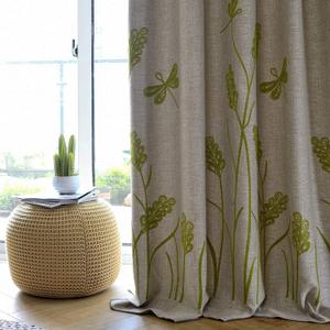 Melodieux Wheat Embroidery Linen Textured Curtain for Living Room Bedroom, Rustic Farmhouse Style Flax Drape Grommet, Green Wheat/Beige, 52 by 96 Inch (1 Panel)