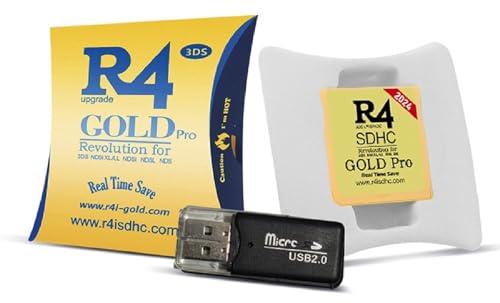 2025 R4 SDHC Gold Pro Card Dual Core Revolution Cartridge + USB Adapter & 16GB MicroSD TF Card KIT, for New 2DS/3DS/LL/XL NDSL NDSI, 270 & 742 in 1 Preloaded
