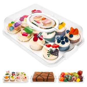 NPLUX Cupcake Containers with Lid Rectangular Cake Carrier 3-in-1 Multipurpose Cupcake Holder for Muffins Pies Sweets Pastries Fruit or Snacks (White, 13" x 9" x 4")
