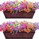 2 Pack 24 Inch Window Boxes Planters with Coco Coir Liner Metal Hanging Flower Planter Window Basket Deck Railing Planter Boxes for Outdoor Indoor Lawn