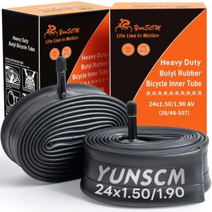 2-PCS 24" Heavy Duty Bike Tire Tubes 24x1.50/1.90 38/48-507 AV32mm Schrader Valve 24 Bicycle Inner Tubes Compatible with 24 x 1.50 24x1.75 24x1.90 Tire Tubes