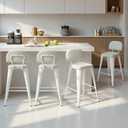 30" Bar Stools Set of 4, Faux Leather Counter Height Barstools with Low Back, Upholstered Bar Chairs with Pet-Friendly Design, Off-White