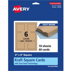 Avery Printable Square Cards, Sure Feed Technology, 3" x 3", Kraft Brown Cardstock, Print-To-The-Edge, Laser/Inkjet Printable, 60 Total, Great for Business and Thank You Messages