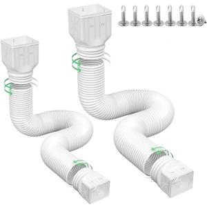 2 Pack Flexible Rain Gutter Downspout Extensions,Drain Downspout Extender,Gutter Extension Flexible,Down Spout Drain Extension Pipes,Extendable from 21 to 60 Inches (White)