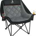 Oversized XL Camping Chair for Adults Heavy Duty | 450LBS Support Padded Folding Lawn Chairs with Side Pocket Cup Holder Cooling Bag for Outdoor Sports Garden Beach Fishing (Black)