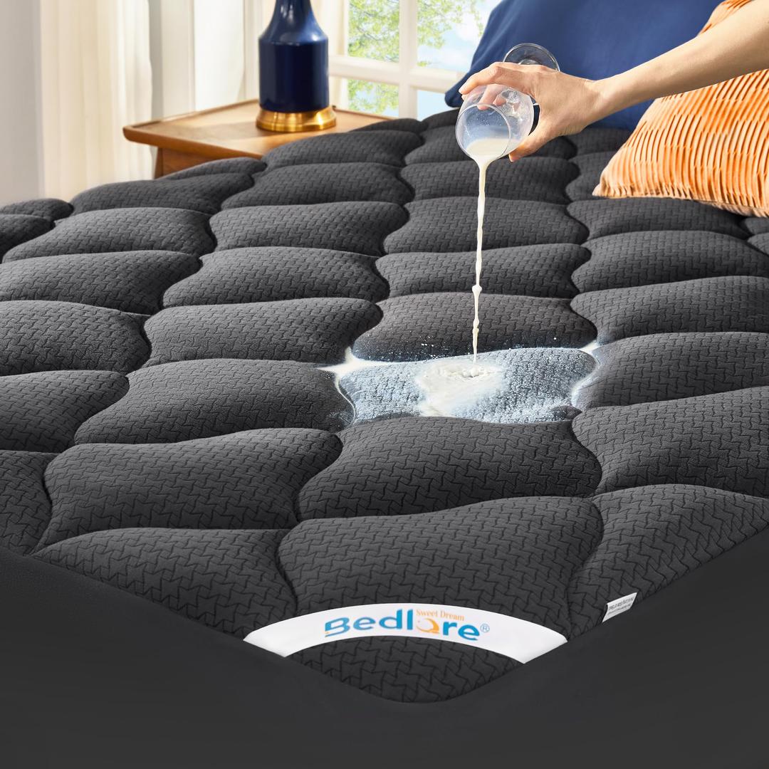 BEDLORE Waterproof Queen Mattress Pad, Quilted Fitted Mattress Topper with Deep Pocket 6"-18", Breathable & Noiseless Mattress Protector Bed Cover Padded, Machine Washable