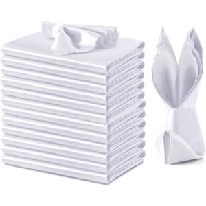 VACVELT 12 Pack White Satin Napkins 12x12 Inch Wedding Napkins, Scalloped Elegant Dinner Napkins Square Table Napkins Decor, Silky Satin Cloth Napkins for Restaurant Banquet Graduation Party