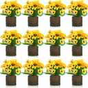 Lyrow 12 Pcs Sunflowers Artificial Flowers Sunflower Flower Bouquet in Planters Summer Fake Faux Floral Rustic Potted Flower Arrangements Table Centerpiece for Vase Summer Home Indoor Outdoor Decor