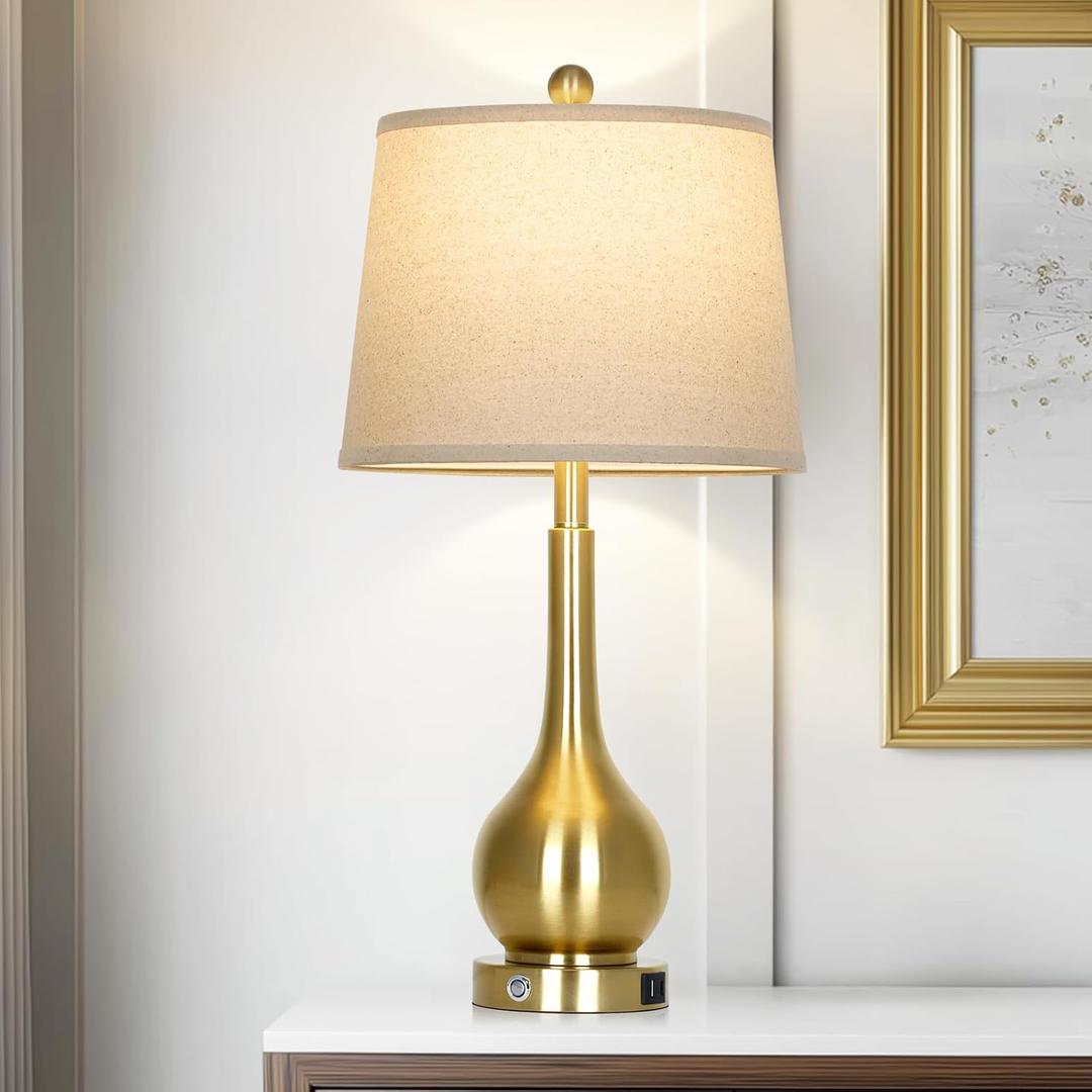 26" Gold Table Lamp for Living Room Single, Touch Control Bedroom Lamps for Nightstand, 3-Way Dimmable Bedside Lamp with USB A+C Port (1 Pack)