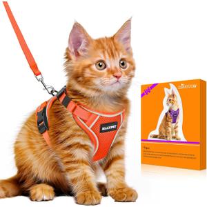 Halypet Cat Harness and Leash Set [MAX Safety 4th-Gen Upgrade] Escape Proof Adjustable Cat Leash Comfortable Soft Vest Easy to Wear Kitten Harness with Reflective Strip for Cats Walking, S Orange (Small (7-12lb))