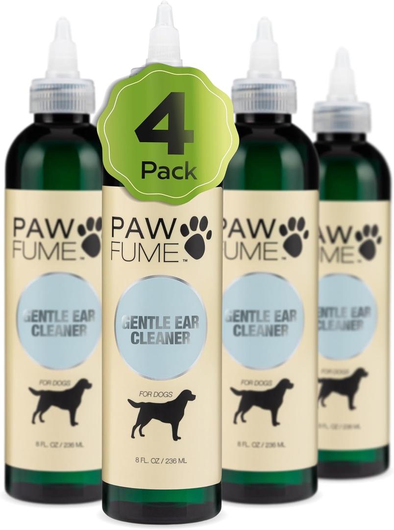 Pawfume Dog Ear Cleaner Solution, 4-Pack  Soothe Itchy Ears Instantly  with St. Johns Wort & Almond Extracts, Vet-Certified Formula, Alcohol-Free & Sulfate-Free  Dog Ear Wash for All Breeds