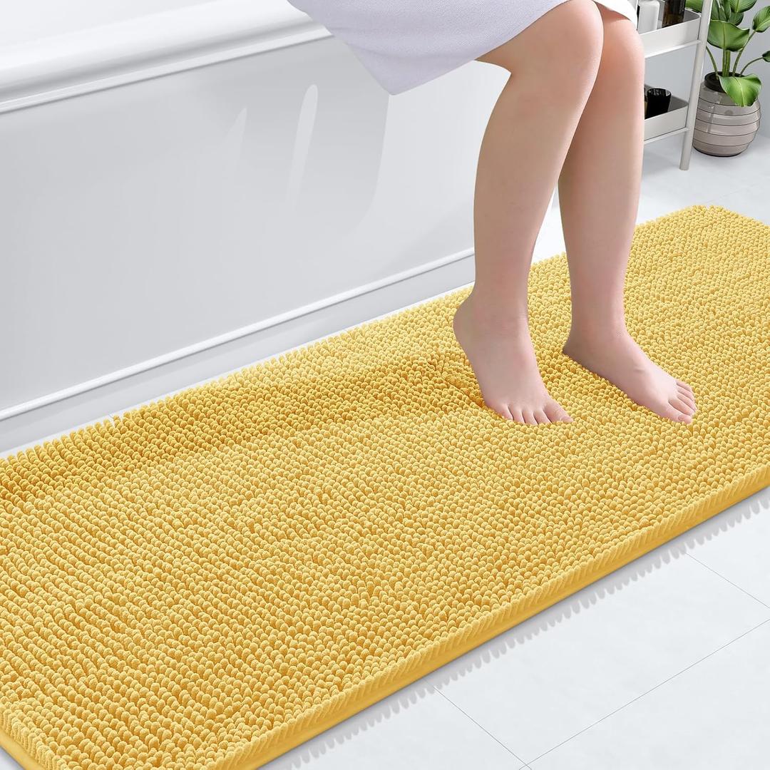 OLANLY Bathroom Rugs 70x24, Extra Soft Absorbent Chenille Bath Rugs, Rubber Backing Quick Dry, Machine Washable Bath Mats for Bathroom Floor, Tub and Shower, Home Decor Accessories, Yellow