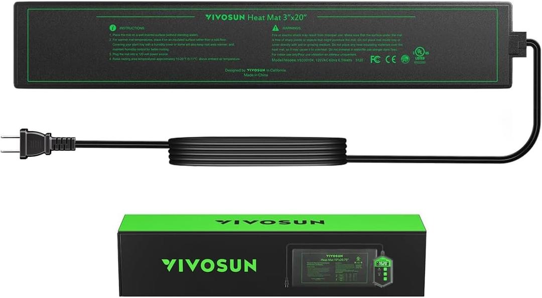 VIVOSUN Durable Waterproof Seedling Heat Mat 3" x 20" UL & MET-Certified Heating Pad for Hydroponic, Kombucha Tea, Brewing, Fermentation & Plant Germination