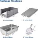 Stainless Steel Cat Litter Box with Lid – XL High-Sided Metal Litter Pan for Big Cats & Maine Coons – Enclosed, Anti-Urine Leak, Non-Stick, Odor & Rust Resistant, Easy Clean with Scoop & Mat, Gray