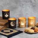 Black and Gold Ramadan Decor Set of 4, Modern Cylinder Glass Tealight Candle Holders, Eid Mubarak Table Decor, Mosque Moon & Star Votive Holders, Elegant Islamic Ramadan Gifts