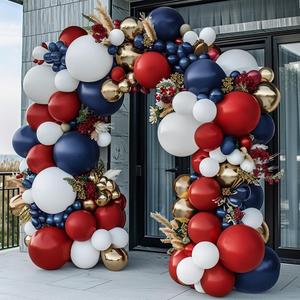 Red White Blue Balloon Arch Double Stuffed, Navy Blue Dark Ruby Red Balloon Garland Kit with Latex Gold Color for Baby Shower Birthday Patriot Graduation Veterans Day Party Decoration