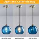 Modern 2-Pack Glass Globe Pendant Lights, Blue Modern Pendant Lighting for Kitchen Island, Clear Glass Hanging Lamps for Dining Room Living Room Bedroom, Large 9.85 Inch Fixture (Bulbs Not Included)