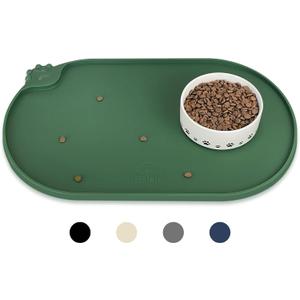 KPWACD Pet Placemat for Dog and Cat, Waterproof Silicone Dogs Feeding Bowl Mat Prevent Food and Water Overflow, High-Lips Puppy Dish Mats Suitable for Small Medium Big Pets, Hunter Green, 24" * 16"
