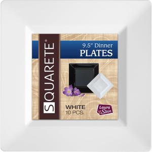 White Hard Plastic Elegant Disposable 9'' Inch Dinner Plates 2 Packs Of 10 Per Pack
