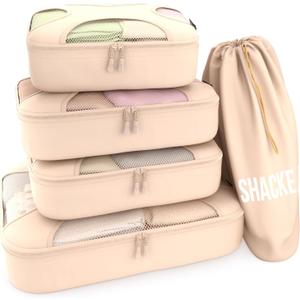 Shacke Premium 5 Packing Cubes Set - Lightweight Mesh Travel Luggage Organizers with Laundry Bag, 5-Piece Suitcase Storage System (Cream) (Set of 5, 5 Set - Cream) Shacke Premium 5 Packing Cubes Set - Lightweight Mesh Travel Luggage Organizers with Laundry Bag, 5-Piece Suitcase Storage System (Cream) (Set of 5, 5 Set - Cream)