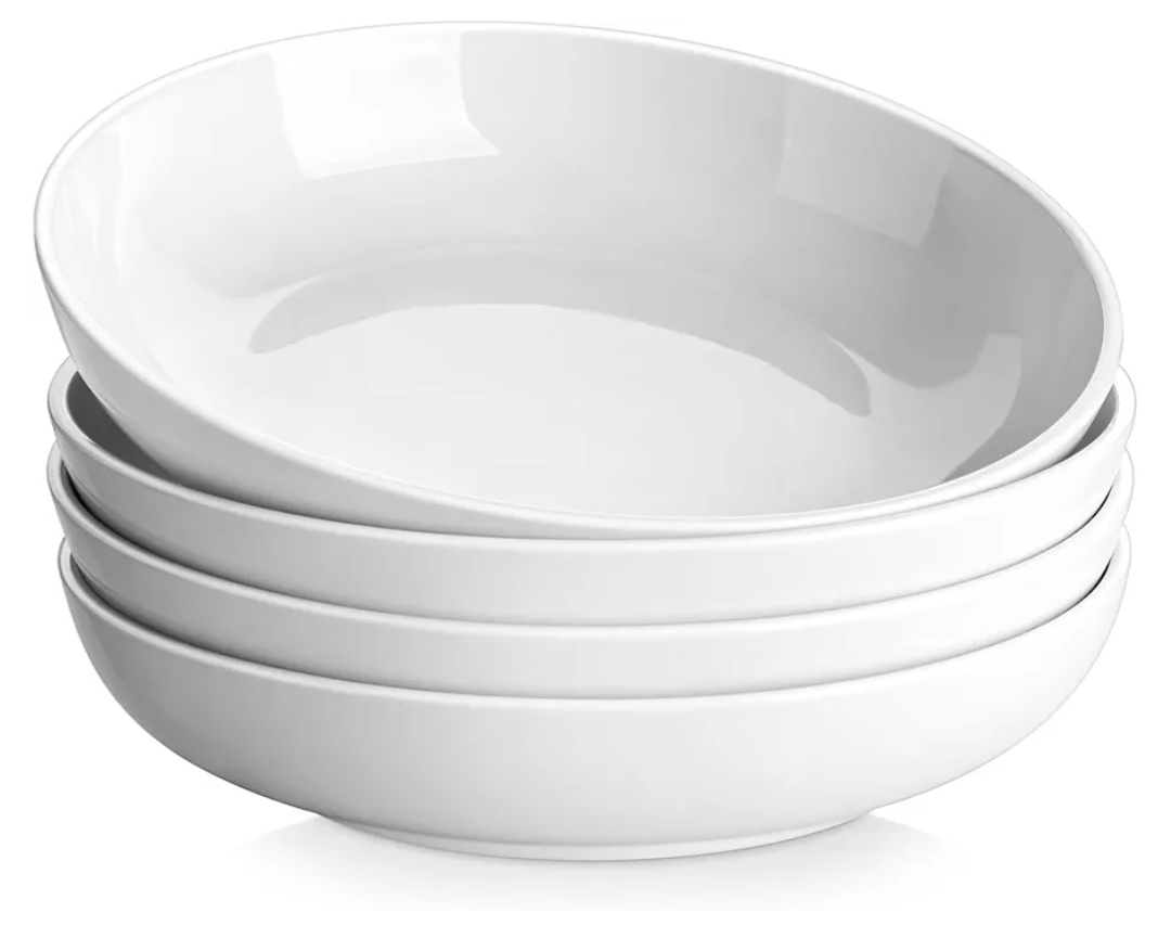MALACASA 10" Large Pasta Bowls, 56 OZ White Salad Bowls Soup Bowls, Porcelain Serving Bowls Set of 4, Large Kitchen Bowl Plates Pasta Plates, Microwave & Dishwasher Safe, Series REGULAR