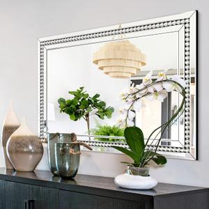 Rectangular Large Decorative Mirror for Decor, 28" X 40" Living Room Wall Mirror with Crystal Glass Frame, Beveled Unique Glamourous Elegant Design, Bathroom, Entrance, Bedroom Decor