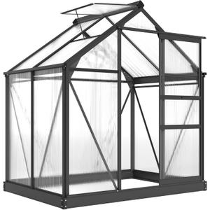 Outsunny 6' x 4' Greenhouse for Outdoors, Polycarbonate Greenhouse with Rain Gutter and Roof Vent, Aluminum Walk-in Green Houses for Outside for Patio Backyard Garden, Gray (74.75" x 52" x 79.25")