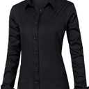 siliteelon Womens Classic-Fit Dress Shirts Long Sleeve Button Down Wrinkle-Free Stretch Solid Casual Work Office Blouse Top (Medium, Black)