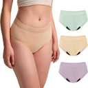 BATTEWA Incontinence Underwear for Women Hi-Waist Leakproof Underwear Postpartum Protective Washable Cotton Full Coverage Absorbency (3Color,Large,3-Pack)