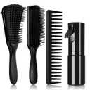 Hommtina 4pcs Detangling Brush Set Getting Shine and Makes Hair Smooth, Curly Hair Brush for Adult & Kids Wet or Dry Hair (3 PCS, Black+Black)