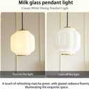 Vintage Milk Glass Pendant Lights Kitchen, Brass Color Glass Ceiling Light Fixture, Retro Industrial Pendant Lighting for Dining Room, Kitchen, Bedroom, Entryway, Hallway (White and Gold, 7in)