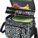MIYCOO Lunch Bag & Lunch Box for Women Men, Double Deck Leakproof Insulated Soft Large Adult Camping Cooler bag for Work, Beach, Picnic, Travel (Leopard Print, 15L)