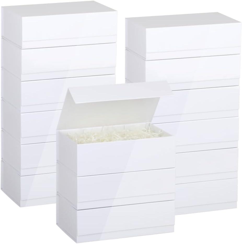Magnetic Gift Box with Lid 15 Pack 12X6X4 Inch White Gift Boxes Bulk Packaging for Small Business Bulk Gift Boxes for PresentsBridesmaid Proposal BoxCrinkle Cut Paper Shred