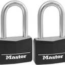 Master Lock Covered Aluminum Padlock with Key, 141QLF, 4 Pack Keyed Alike , Black