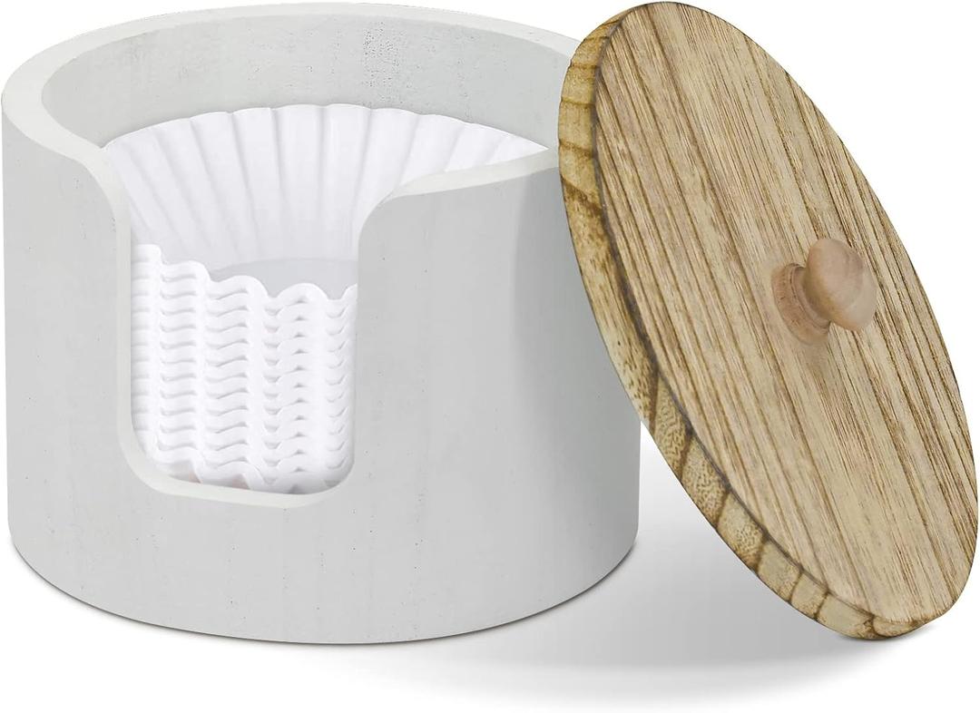 Coffee Filter Holder, Storage Container with Lid, Holders for Counter, Basket for Coffee Station Organizer, 8-12 Cup and Wood Coffee Pod Holder (White)