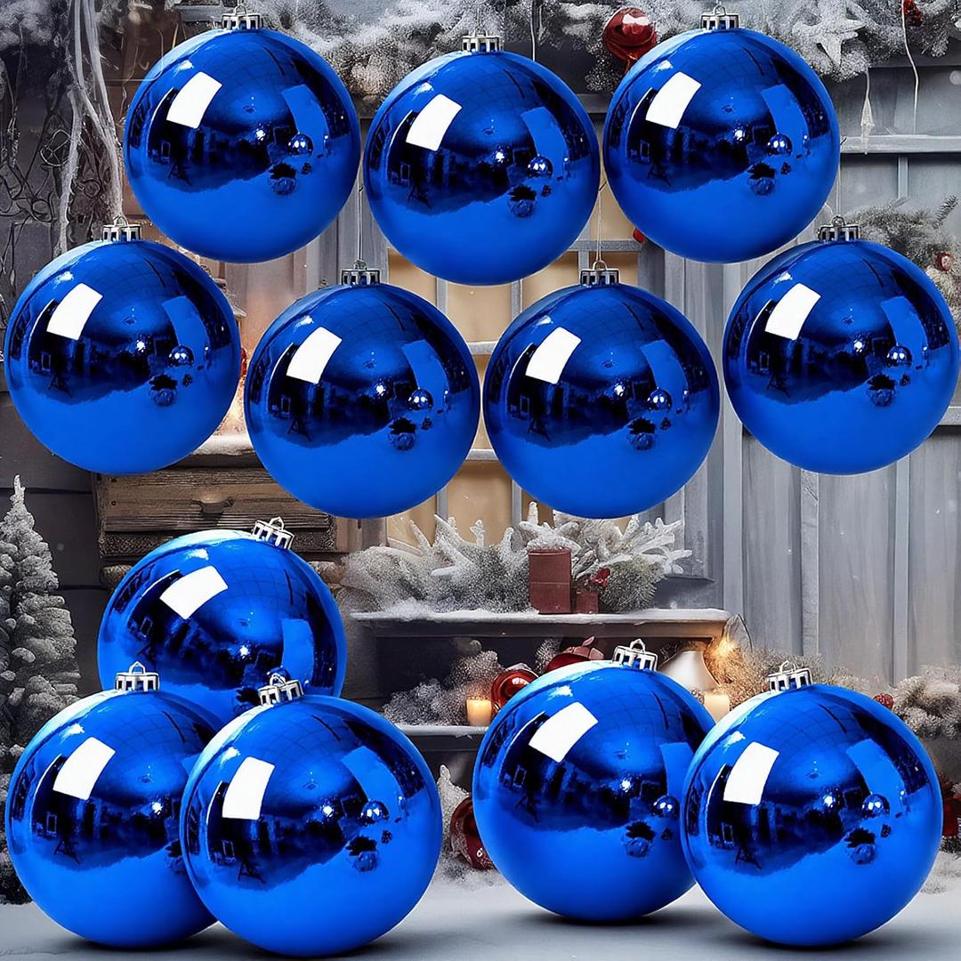 Jenaai 10 Pack Large Christmas Ball Ornaments, 6 Inch Giant Shatterproof Christmas Tree Decorations, Big Plastic Baubles for Holiday Indoor Outdoor Home Xmas Party Decor(Blue)