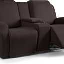 TAOCOCO Reclining Loveseat with Middle Console Slipcover, 4 Piece Polyester Fabric Stretch Loveseat Reclining Sofa Covers (Coffee, 2 Seat Recliner Cover with Console)