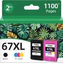 67XL Ink Cartridges Black/Color Combo Pack Replacement for HP Ink 67 XL fit for HP67 DeskJet 2827e 2855e 4227e 4255e 2700 2700e 2752 2742e 2755 2755e 4100 4152e 6000 6055e 6052 6400 6455e Printer