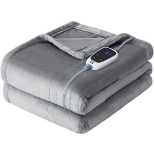 Sealy Heated Throw Blanket, Flannel Electric Blanket Throw with 6 Heating Settings & 2-10 Hours Auto Shut Off, Fast Heating & Machine Washable for Home Office Use, 50x60 Inch, Light Grey