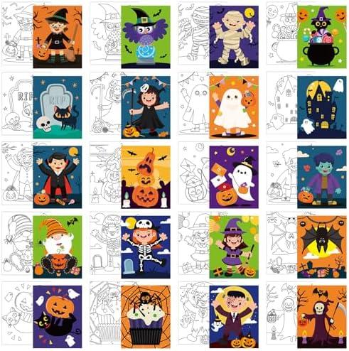 Sherr 20 Pcs Stretched Pre Drawn Canvas Afro Queen Black Art for Painting for Adults Outline Pre Drawn Stretched Cotton Canvas to Paint Party Set, 8 x 10''(Halloween)