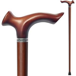 Wooden Walking Cane, Beech Wood Handmade Ergonomic Cane with Non-Slip Rubber Tip for Men & Women, Supports up to 350 lbs, 36"