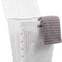 Mind Reader 61L Foldable Laundry Hamper, Clothes Basket, Lid, Wicker Design, Plastic, 18"L x 14.5"W x 21.25"H, White