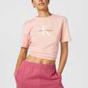 Calvin Klein Women's Monogram Logo Crewneck T-Shirt (Pink, S)