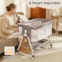 Baby Bassinet Bedside Sleeper with Wheels, Breathable Mesh & Soft Mattress, 4 Adjustable Heights, Easy Fold, Crib