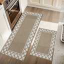 COSY HOMEER Washable Kitchen Rugs Sets of 2 Non-Slip Kitchen Mats for Floor Absorbent Kitchen Runner Rug for Kitchen Carpet,Sink Mat and Laundry, 20"x30"+20"x48",Taupe