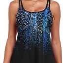 Women's Flowy Tankini Tops Only - Modest Bathing Suit Loose Fit Plus Size Swimsuit Swim Tops for Women 2025 (No Bottom) (Blue Dot Gradient, 14W)