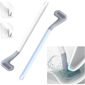 Long Handled Golf Toilet BrushFlexible Silicone Toilet Bowl Cleaning BrushFlexible Bendable Silicone Golf Toilet Bowl Cleaning Brush,(Blue White Toilet Brush Ith Hook)